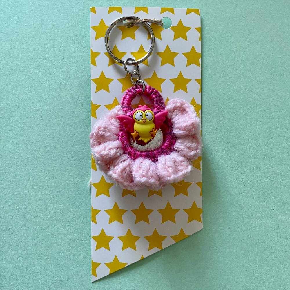 Handmade Bag Charm, Crochet Keychain Charm, Happy Dock Charm